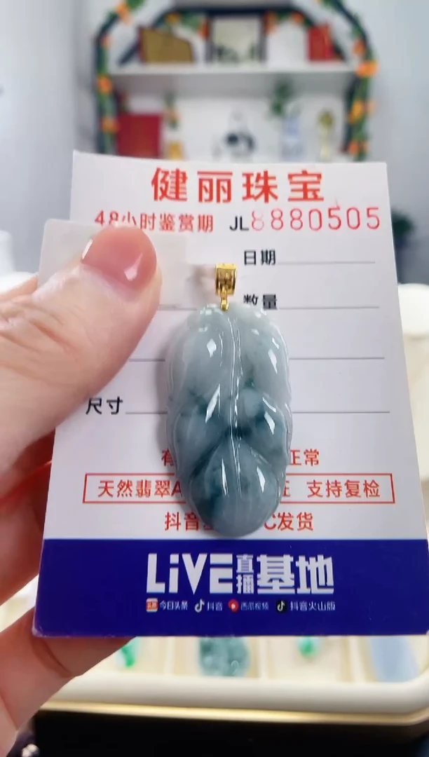 翡翠18K金镶嵌颈饰天然缅甸翡翠 叶子(一物一证)+银链