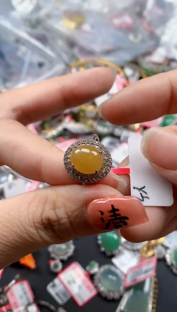 银S925镶嵌戒指翡翠天然A货缅甸翡翠