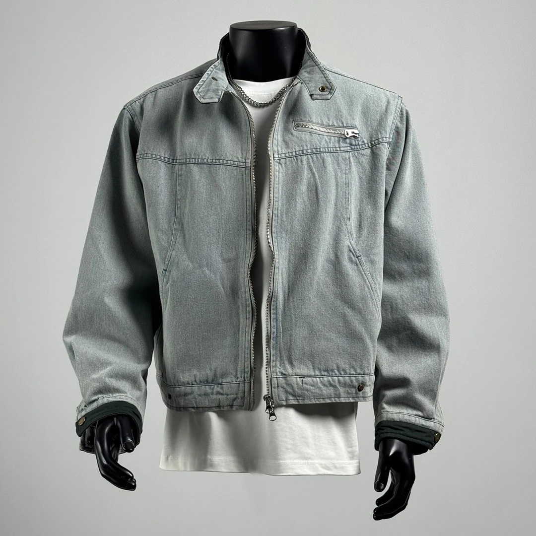 ohmmayby美式潮牌撞色牛仔夹克男秋季短款外套休闲宽松男生上衣潮