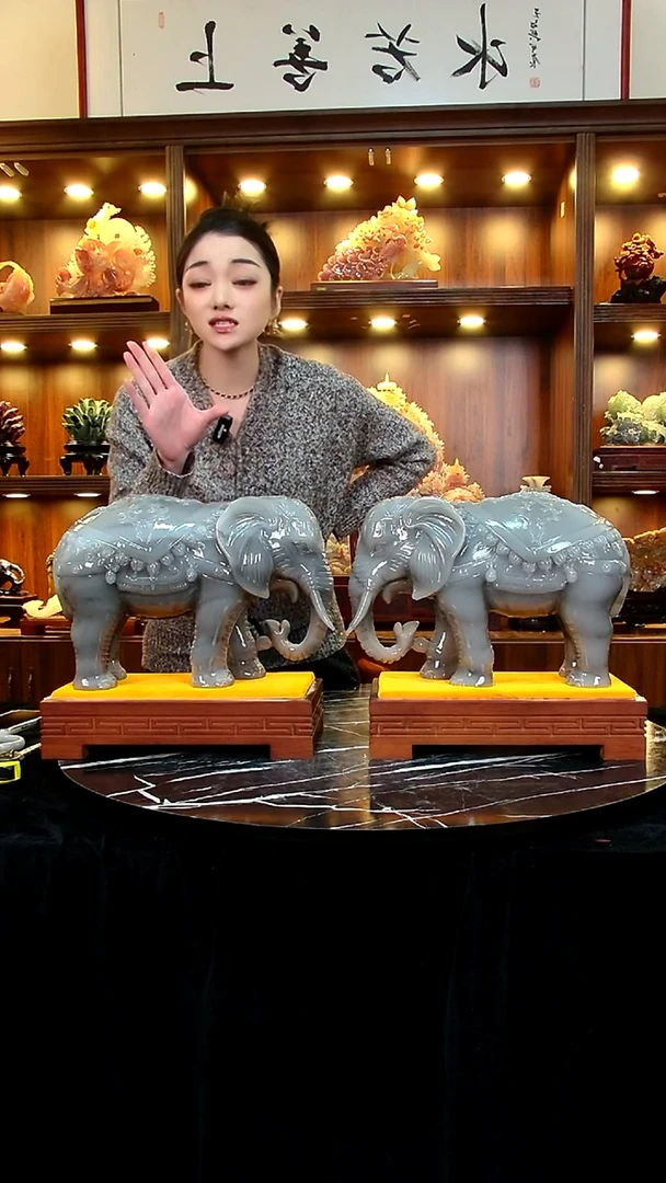 石材铠**技家居摆件大象一对11111