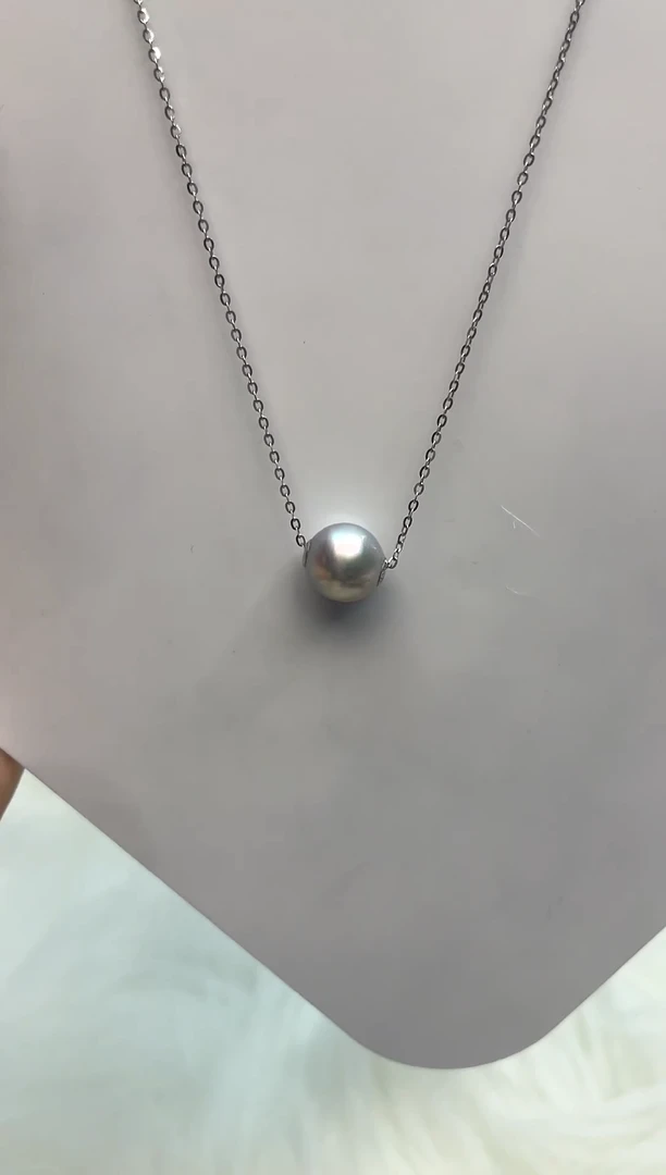 海水珍珠18K金镶嵌吊坠(赠链)9-10