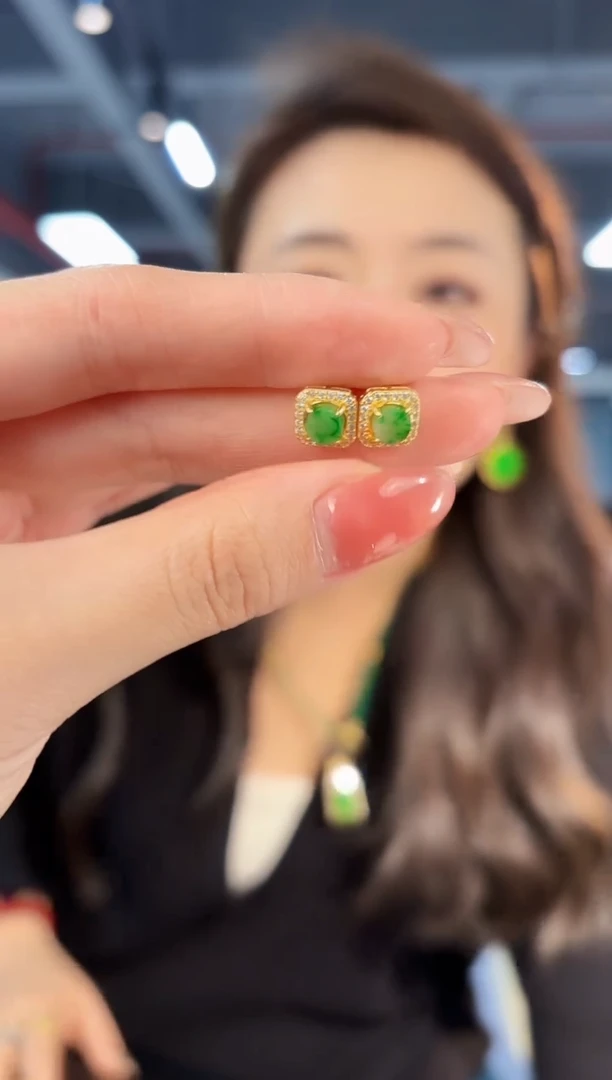 【闪购商品】翡翠耳饰银S925镶嵌缅料A货/支持复检/一件