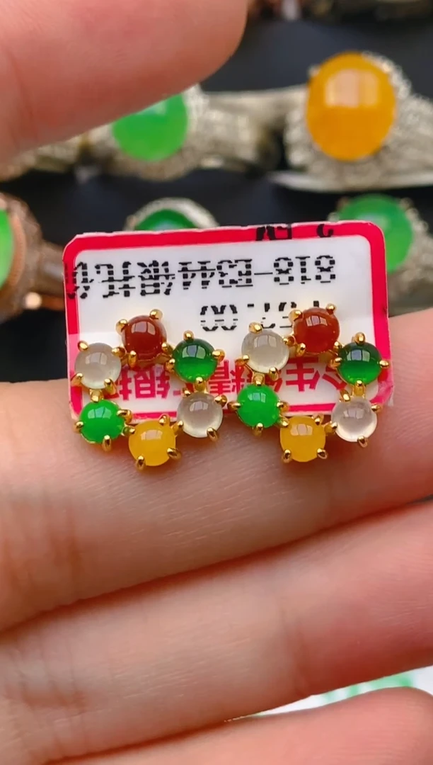 翡翠银S925镶嵌耳饰天然