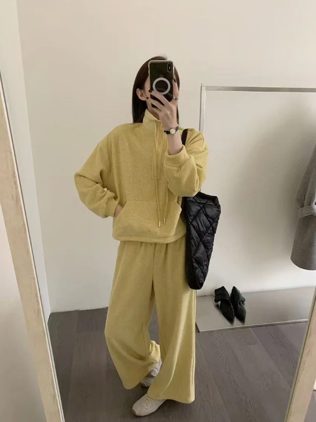 加绒立领卫衣套装女慵懒宽松设计感卫裤两件套 8312