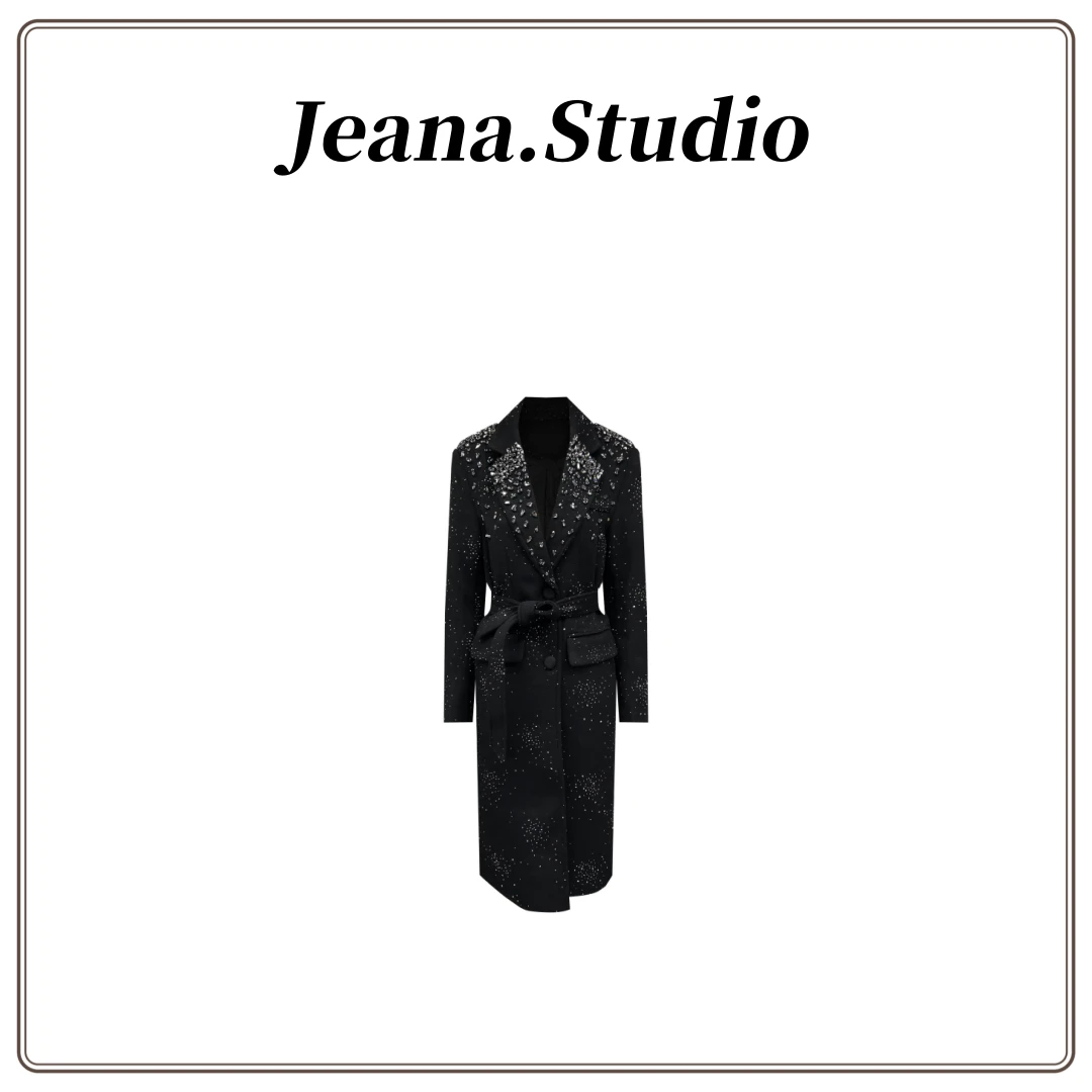 【Jeana.Studio】原创设计烫钻毛呢宝石手工钻风衣外套