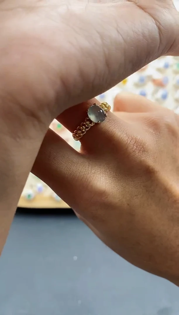 【闪购商品】翡翠戒指银S925镶嵌缅甸天然A货翡翠222 1-