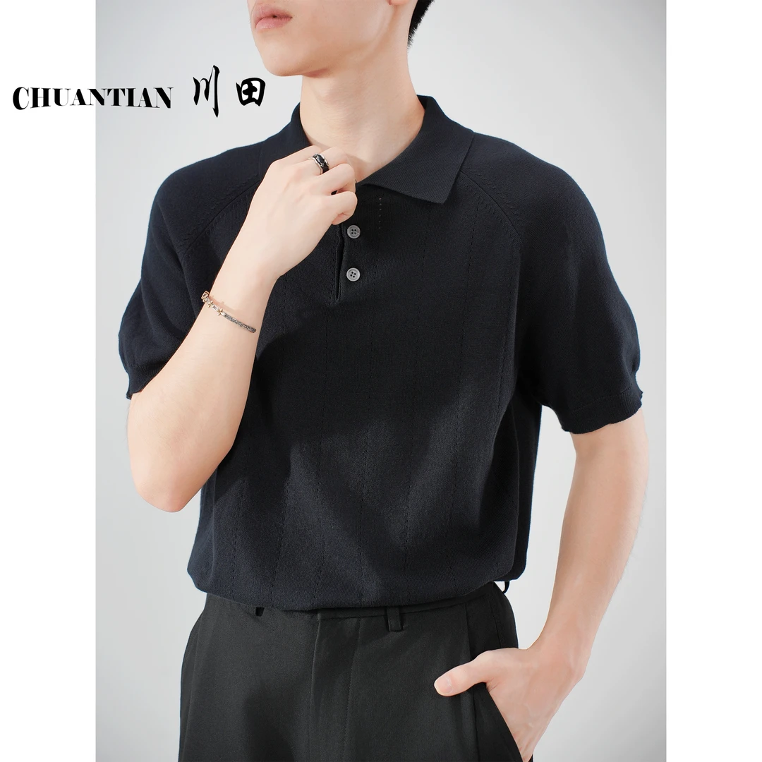 【川田】老钱风松弛设计感镂空针织复古Polo衫休闲男夏季薄款-YF896