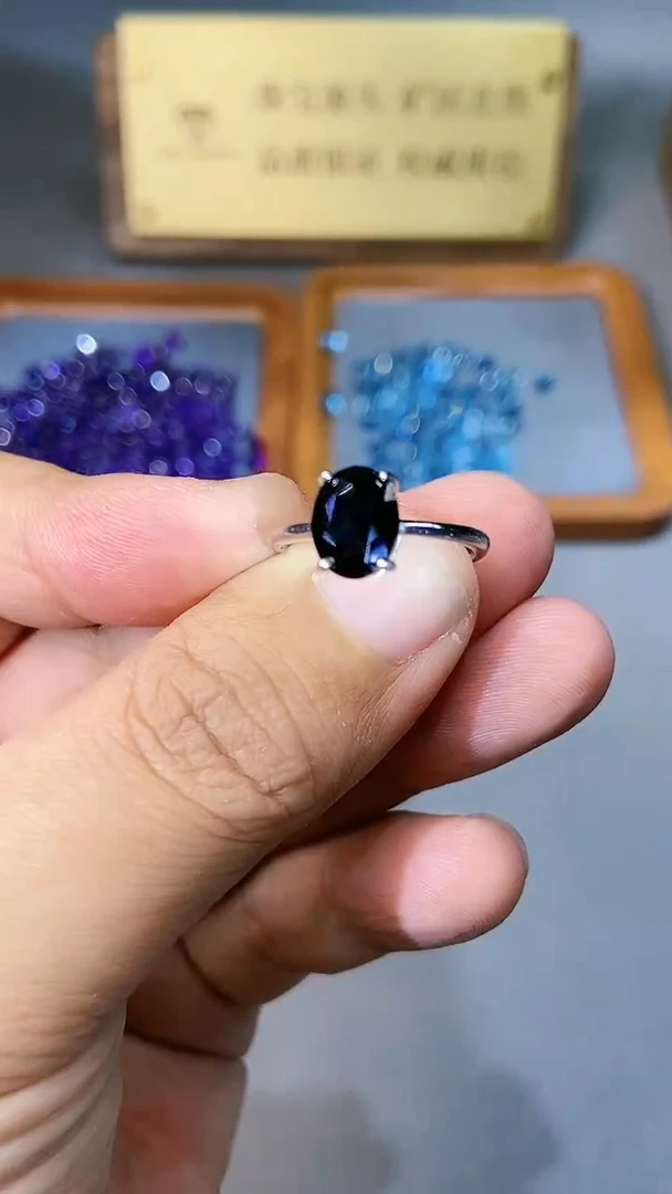 【闪购商品】蓝宝石戒指银S925镶嵌354黑