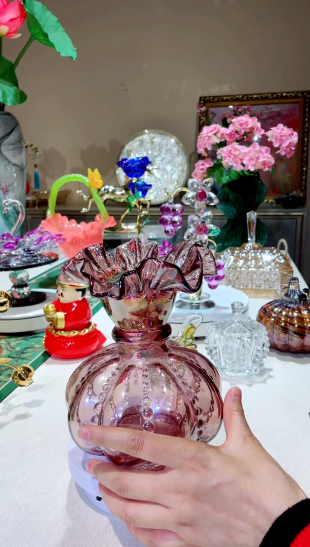 琉璃手工艺品矮款紫色透明芬顿花瓶 微瑕
