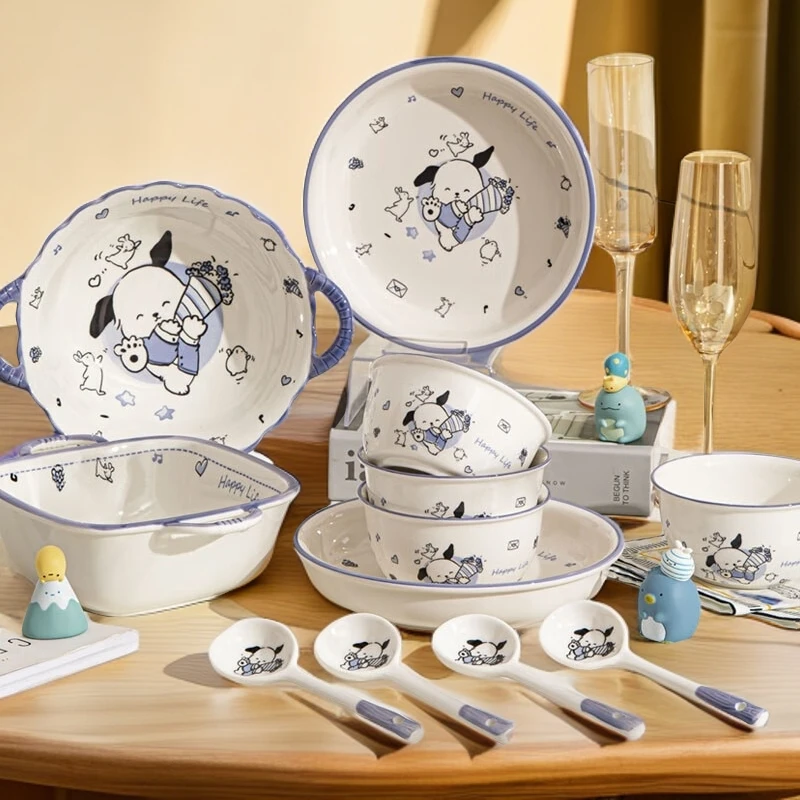 【卡通帕恰狗碗盘餐具】高颜值釉下彩陶瓷碗勺餐具家用碗盘子泡面碗