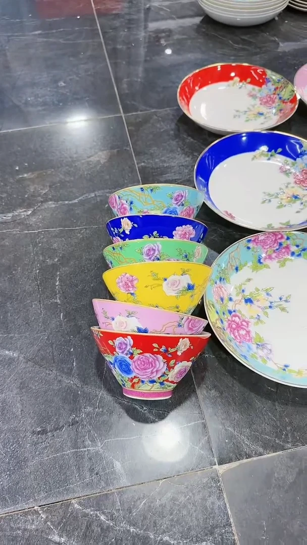 【闪购商品】瓷片斗笠碗5英寸饭碗混色6个