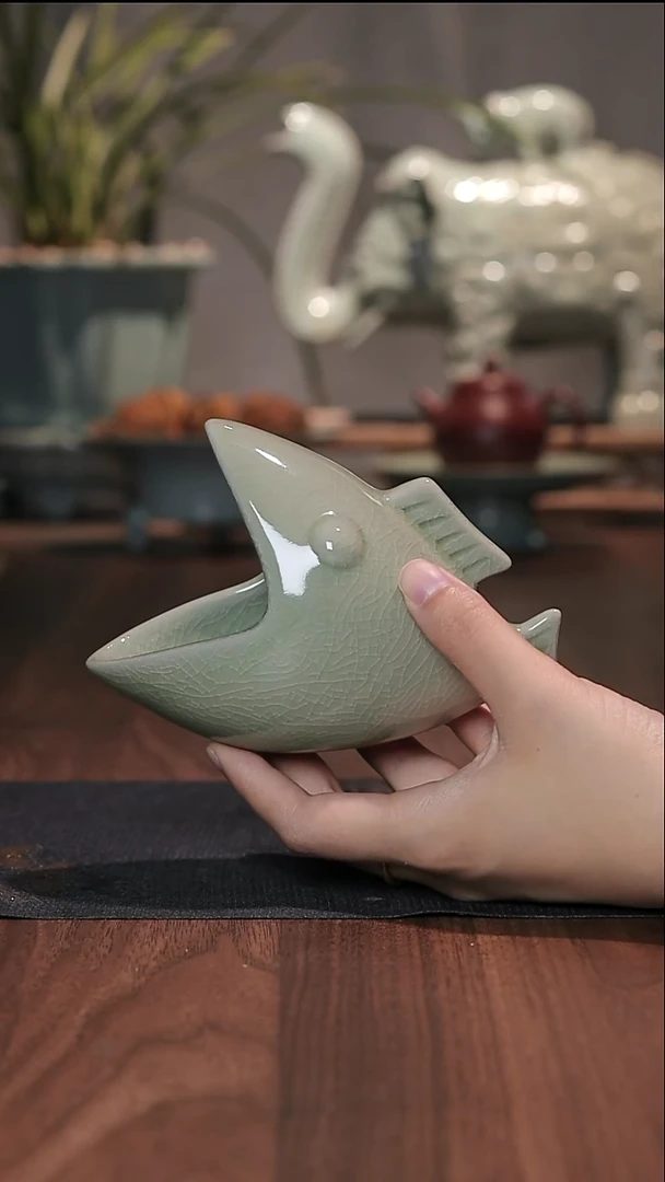杯豆绿釉鲨鱼缸，，，，