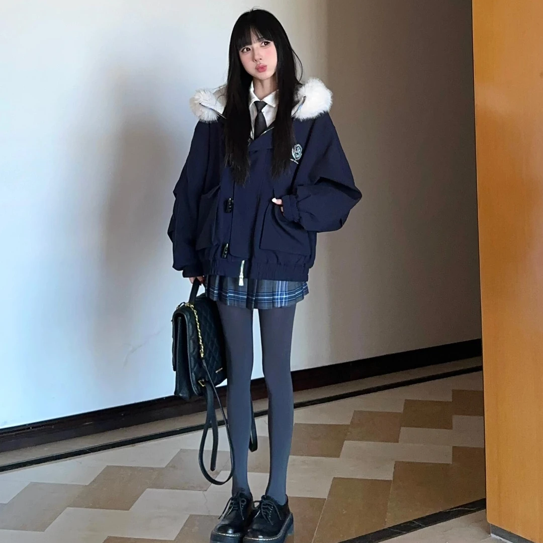 棉服女2025冬季新款日系学院风甜美毛绒领棉袄少女感学生减龄外套