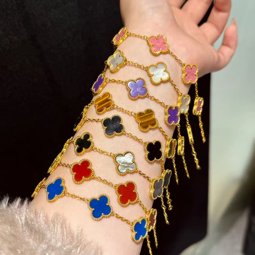 足金999卡15mm四叶草五花手链送女生新年礼物