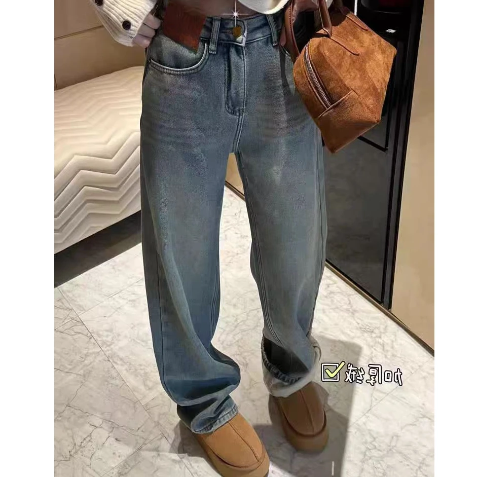 冬季水洗色直筒加厚休闲阔腿裤T031