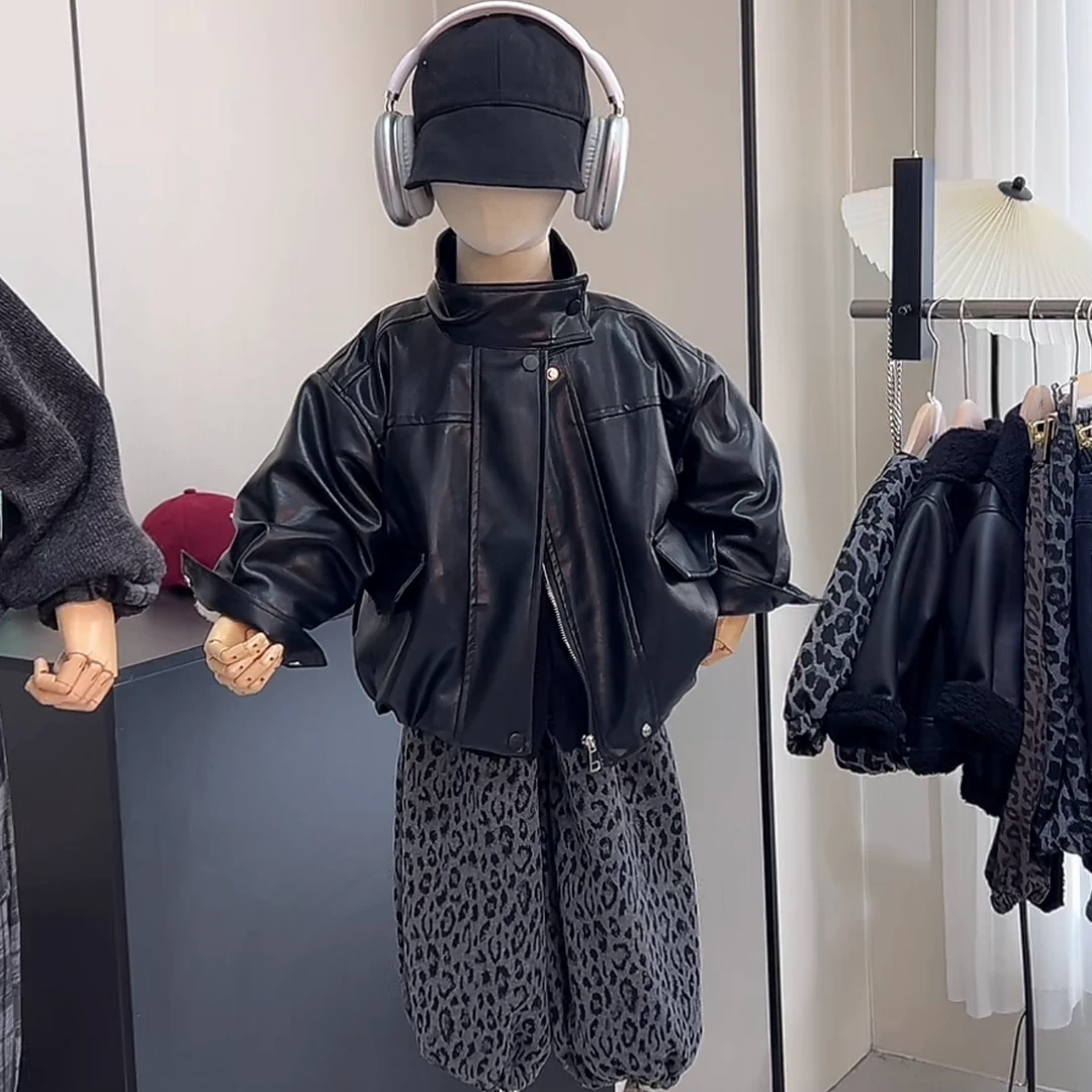 男童皮衣外套加绒加厚2025新款秋冬款男童机车风痞帅百搭皮夹克潮