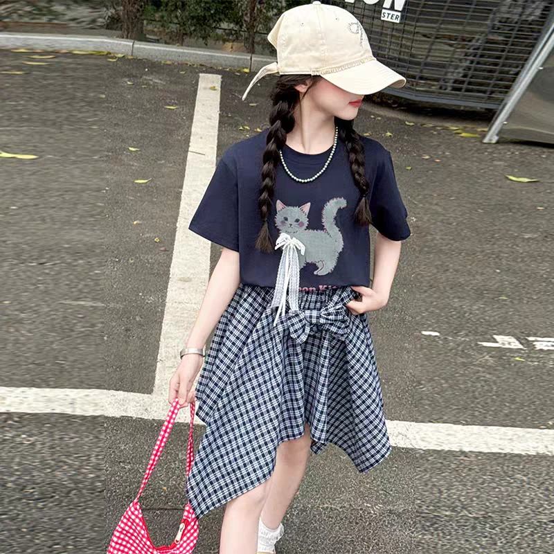 【小猫】110-150女童夏季韩系小猫格子套装25A36
