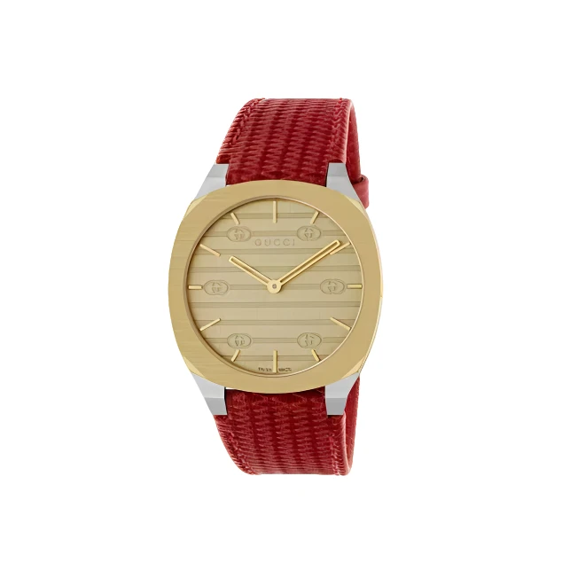 GUCCI古驰 25H 腕表金色 34mm表盘中性手表 红色皮带750601IEEA0