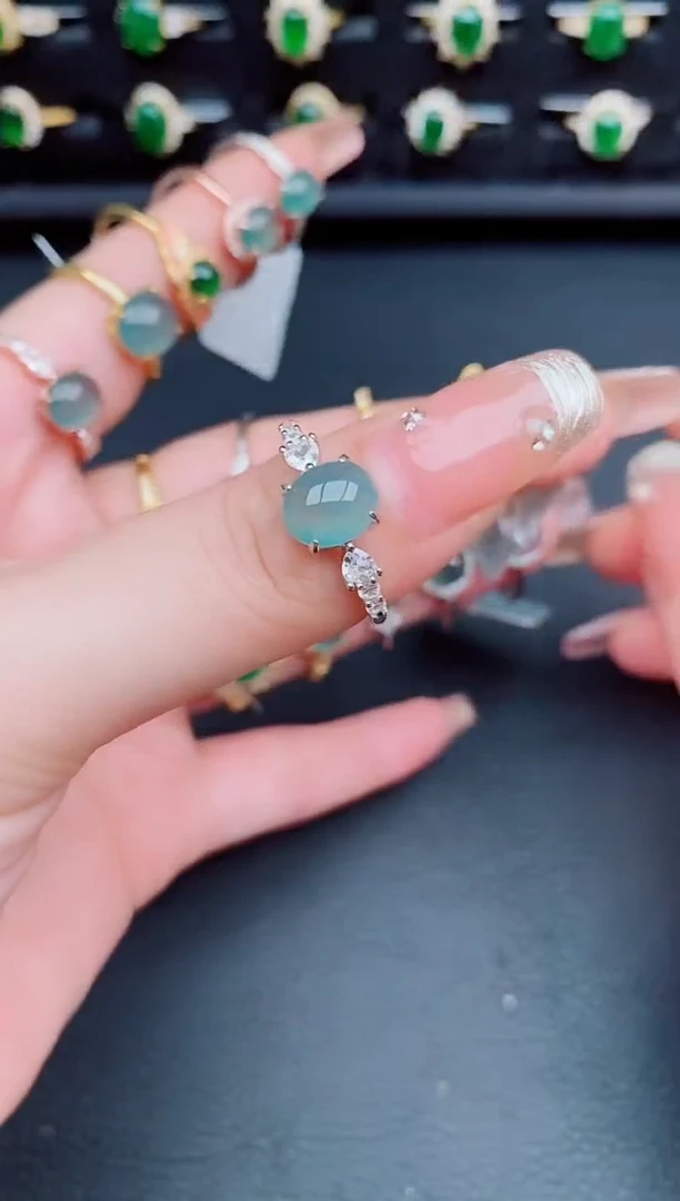 翡翠戒指银S925镶嵌天然a货翡翠5