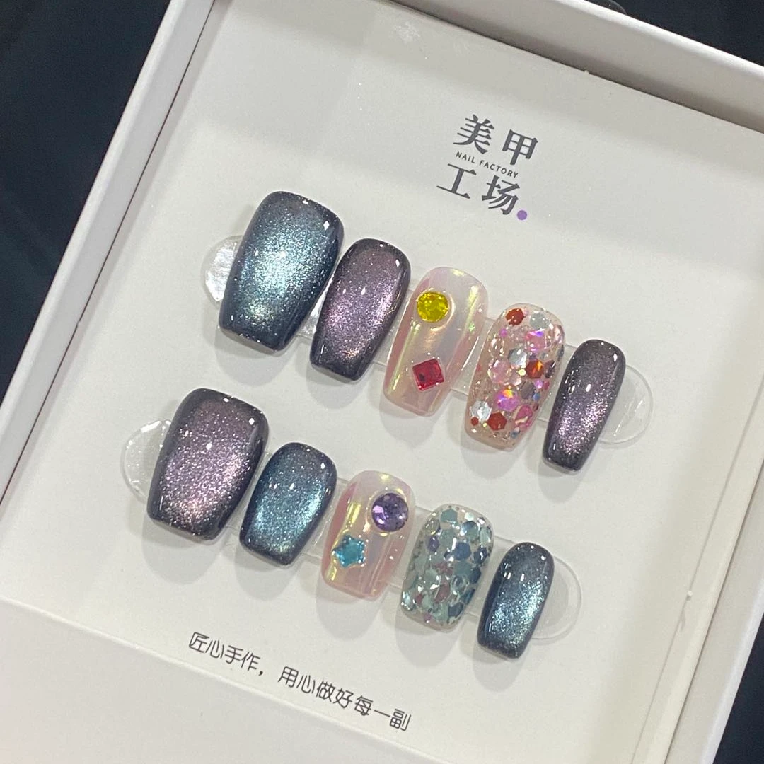 某哥同款【复古霓虹】纯手工轻奢手工穿戴甲（送高级工具包）