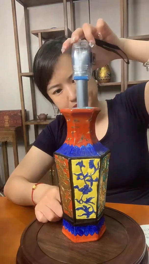 陶土景德镇陶瓷紫砂茶周边六菱彩瓷瓶118