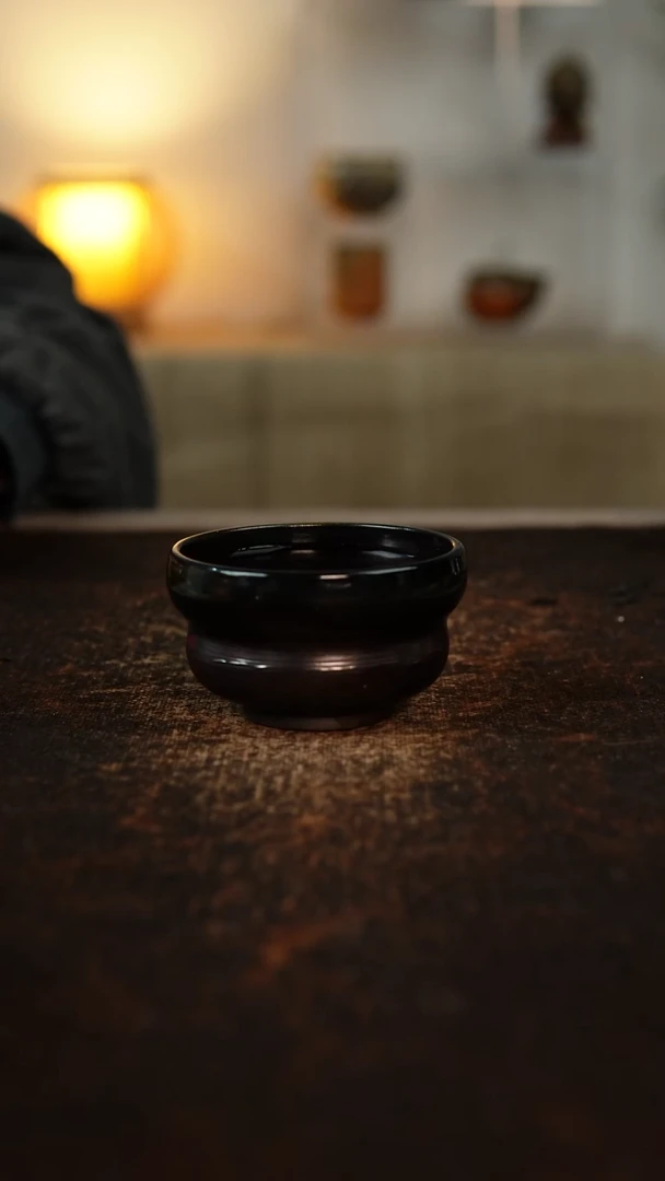 柴烧裸烧 乌金葫芦杯 70cc    75  微瑕