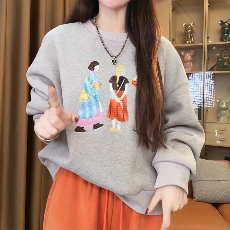 2025秋冬新款加绒加厚显瘦百搭圆领长袖卫衣LK2507872