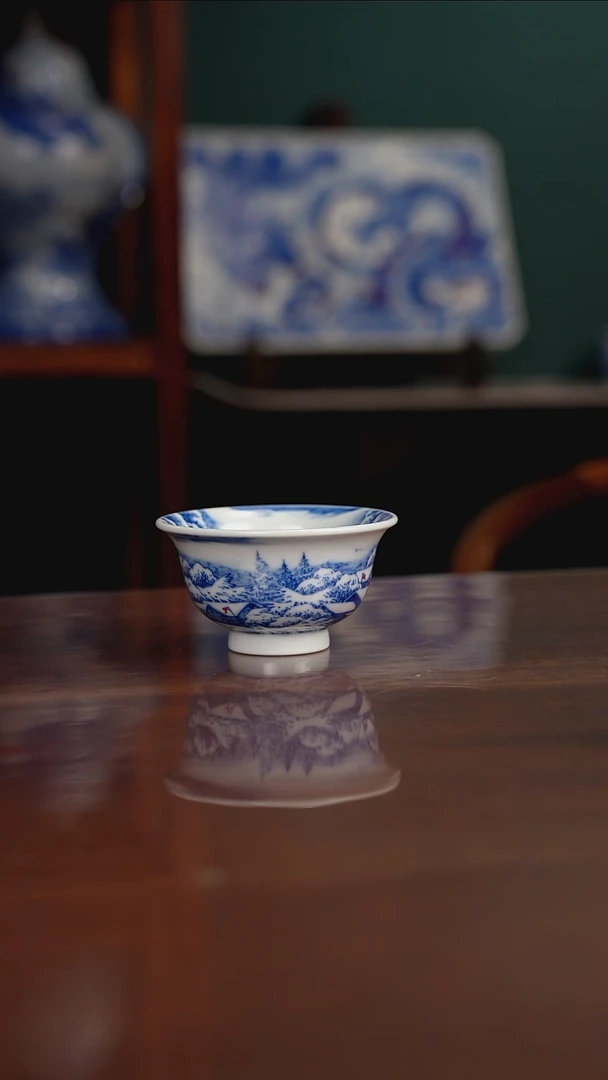 晓月柴窑 雪景压手杯