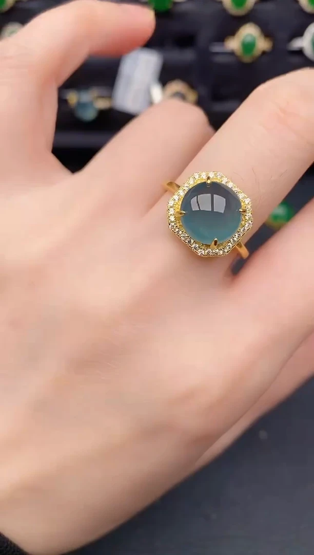 银S925镶嵌戒指翡翠天然a货翡翠293