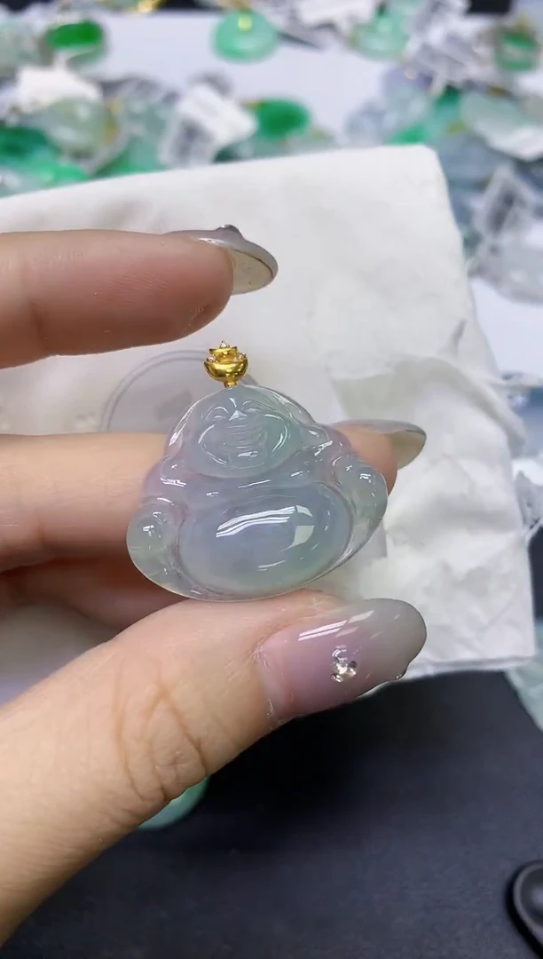 颈饰18K金镶嵌翡翠天然缅甸翡翠A货百元以上9元证书费自理