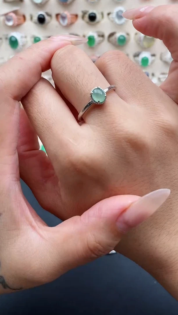 银S925镶嵌戒指翡翠缅甸天然A货翡翠11   1-3