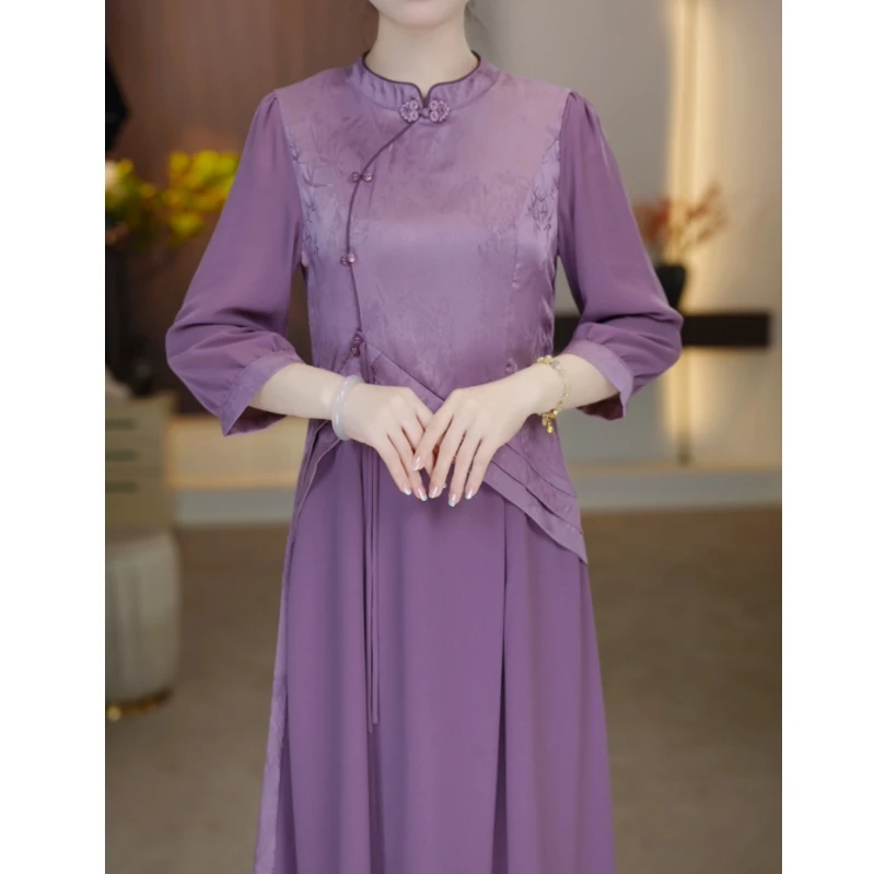 夏季新款新中式国风旗袍连衣裙妈妈款时尚中长款复古中国风旗袍裙