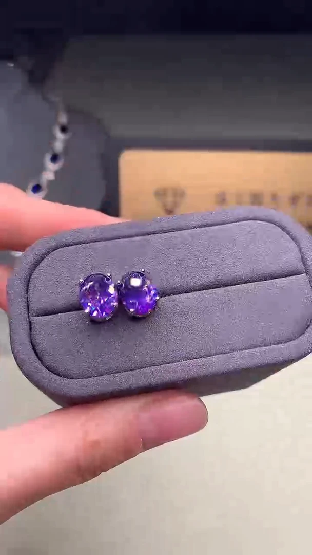 耳饰彩色蓝宝石银S925镶嵌·······