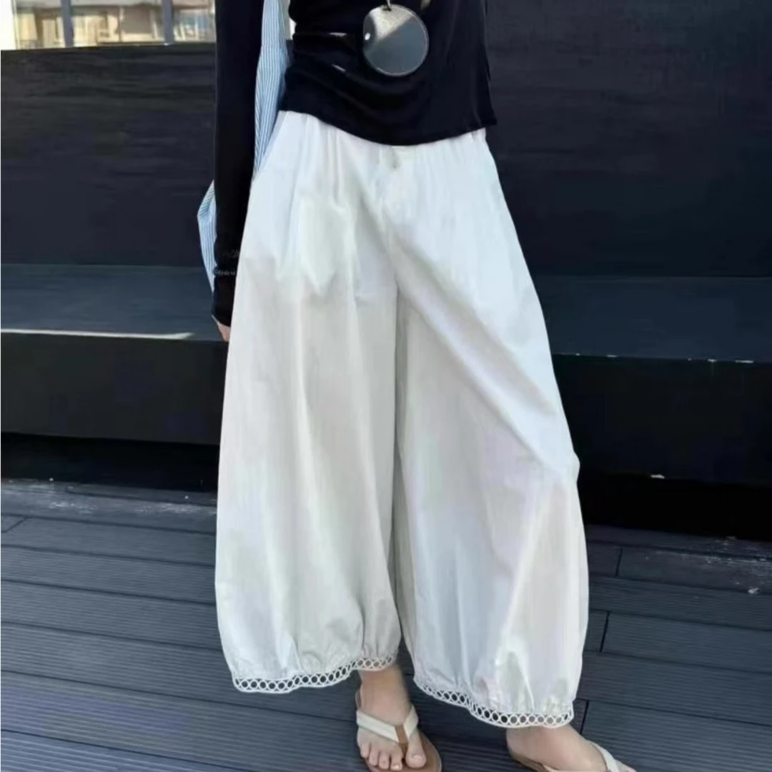 【现货+运费险】欧货款镂空蕾丝花边设计感阔腿灯笼裤九分裤