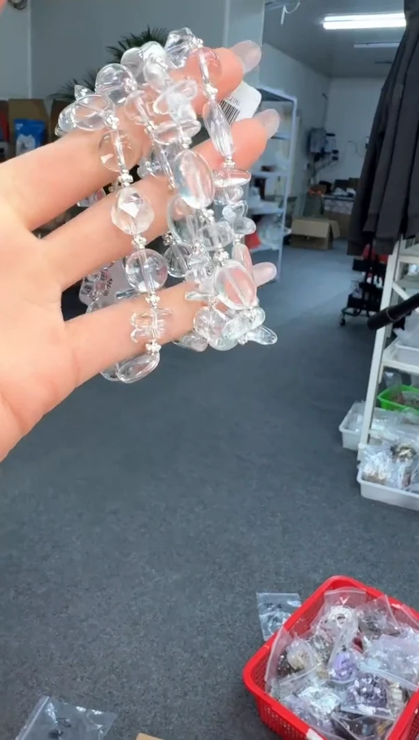 水晶手链银S925镶嵌J031白水碎石蛋面手链