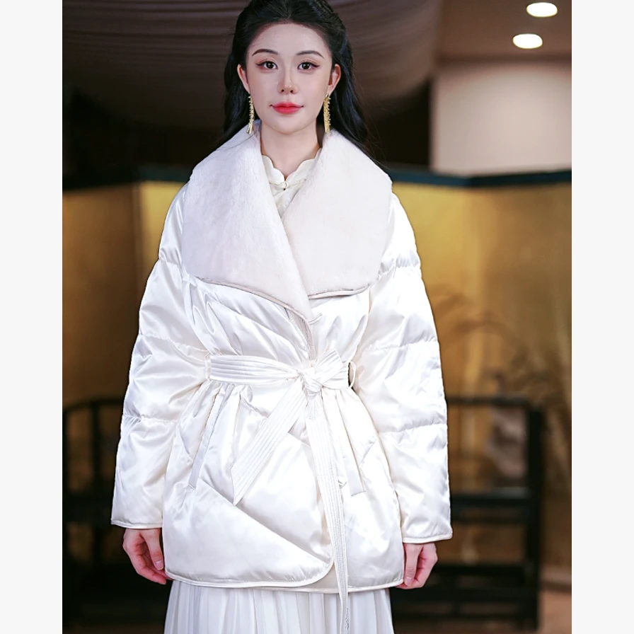 复古日记“菩瑶”轻国风羊 皮毛大翻领三防鹅绒服2EHR581