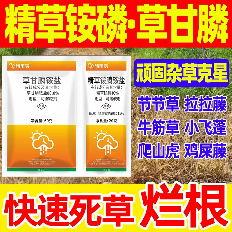 草甘膦铵盐精草铵膦除草剂死草烂根专用剂果园林地杂草烂根除草剂