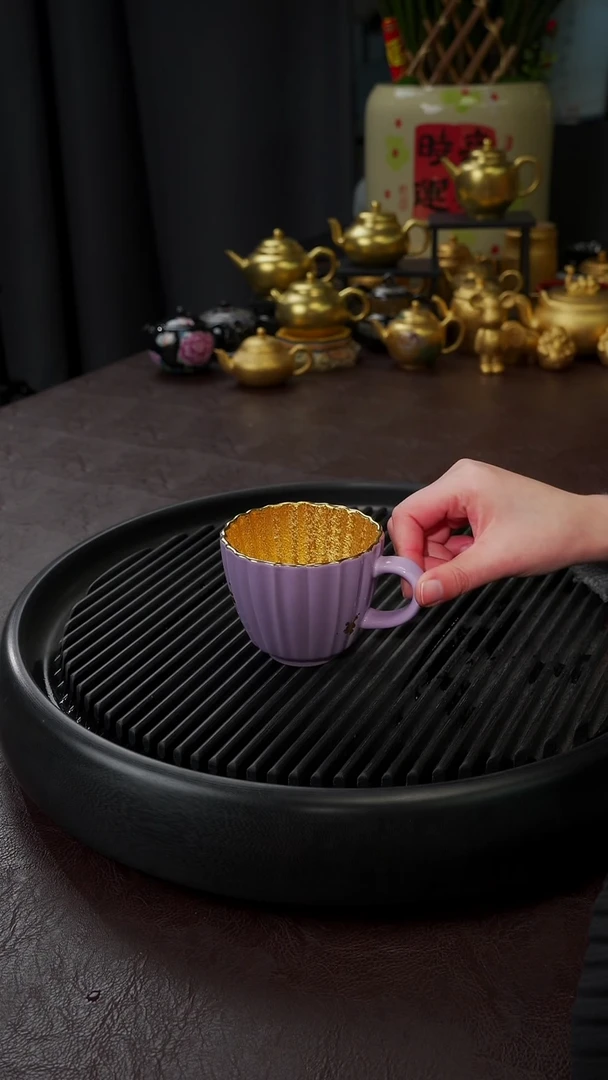 【闪购商品】杯【宜景窑烟幕紫鎏金】筋纹马克杯