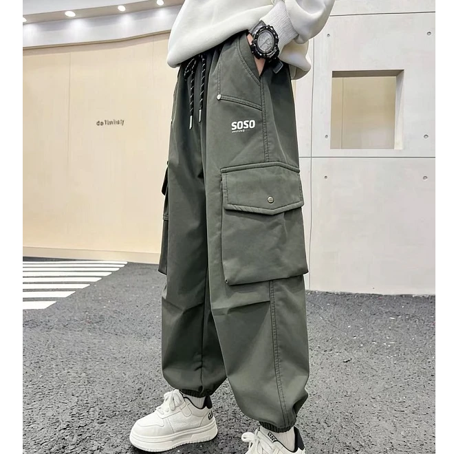 201294童装男童加绒棉布工装裤新款冬宝宝潮酷时尚棉布加绒工装裤