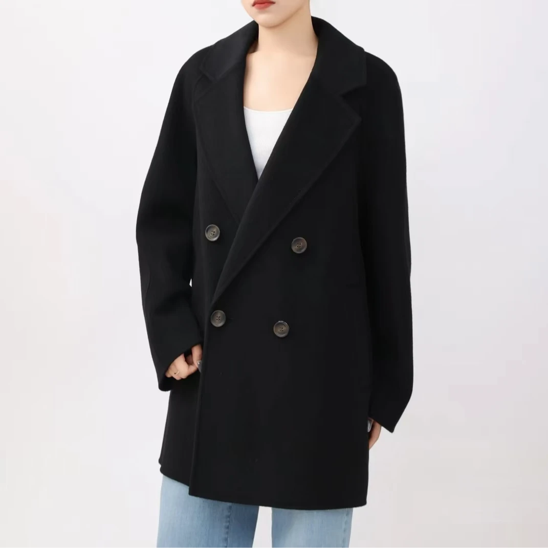 AMASS/阿玛施秋冬新款经典双排扣绵羊毛双面呢大衣外套女 5400833