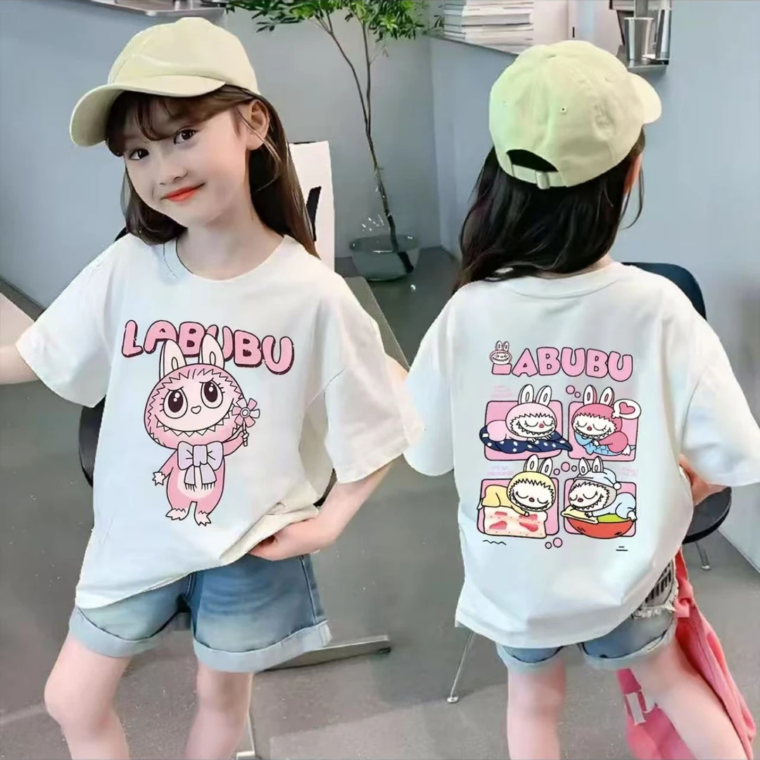 【现货】拉布布女童T恤短袖甜美风短袖洋气纯棉女童韩版宝宝半袖网
