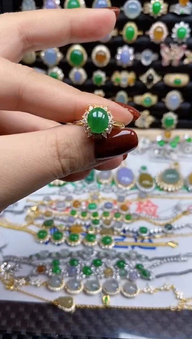 银S925镶嵌戒指翡翠8496