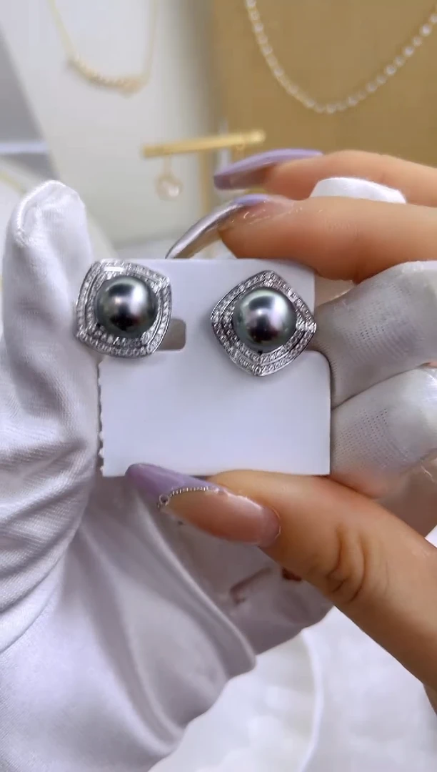 银S925镶嵌耳钉海水珍珠多样性发其一