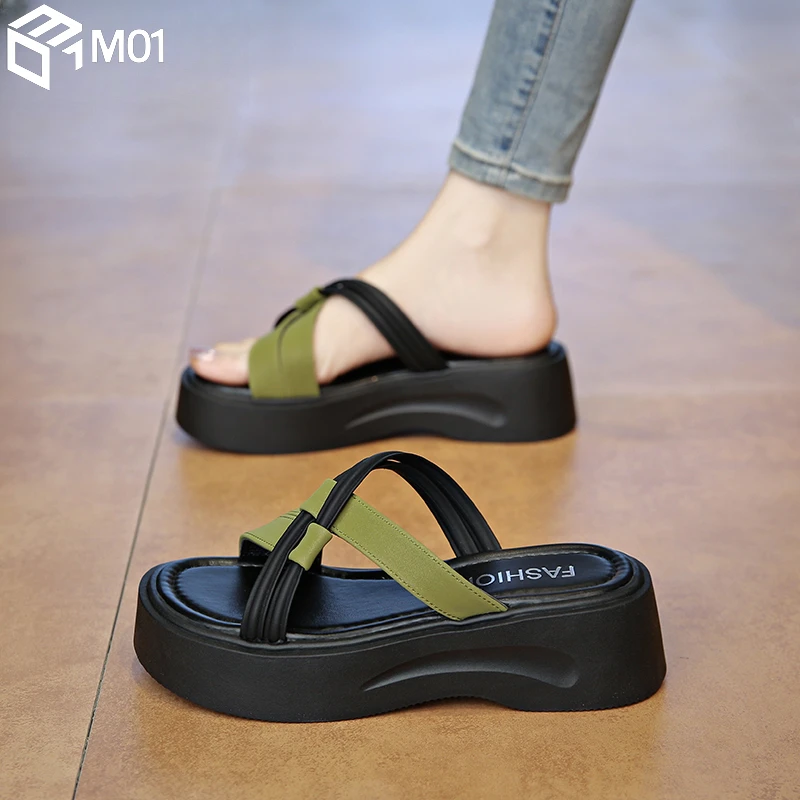 M01凉拖鞋女夏季外穿配裙子2025新款厚底休闲沙滩凉鞋时尚一字拖