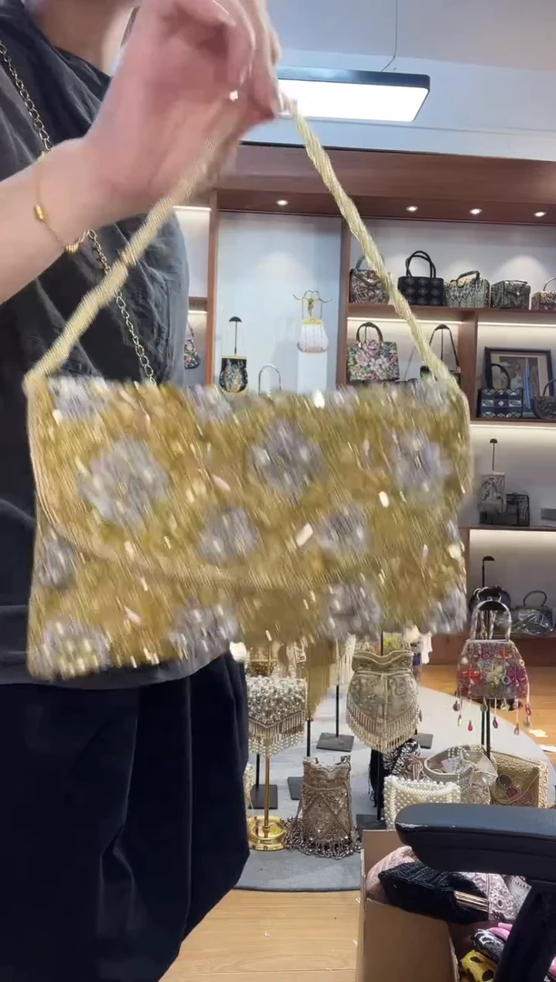 织物528手工珠珠包包腋下斜跨包手拿包手提晚宴包