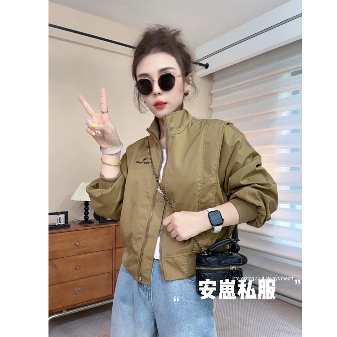 设计感短外套女2025秋季新款时尚百搭立领设计感夹克外套