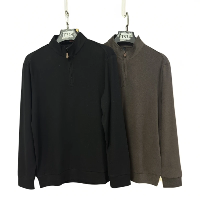 T314  新款商务男士半拉链长袖#403-9黑/深咖