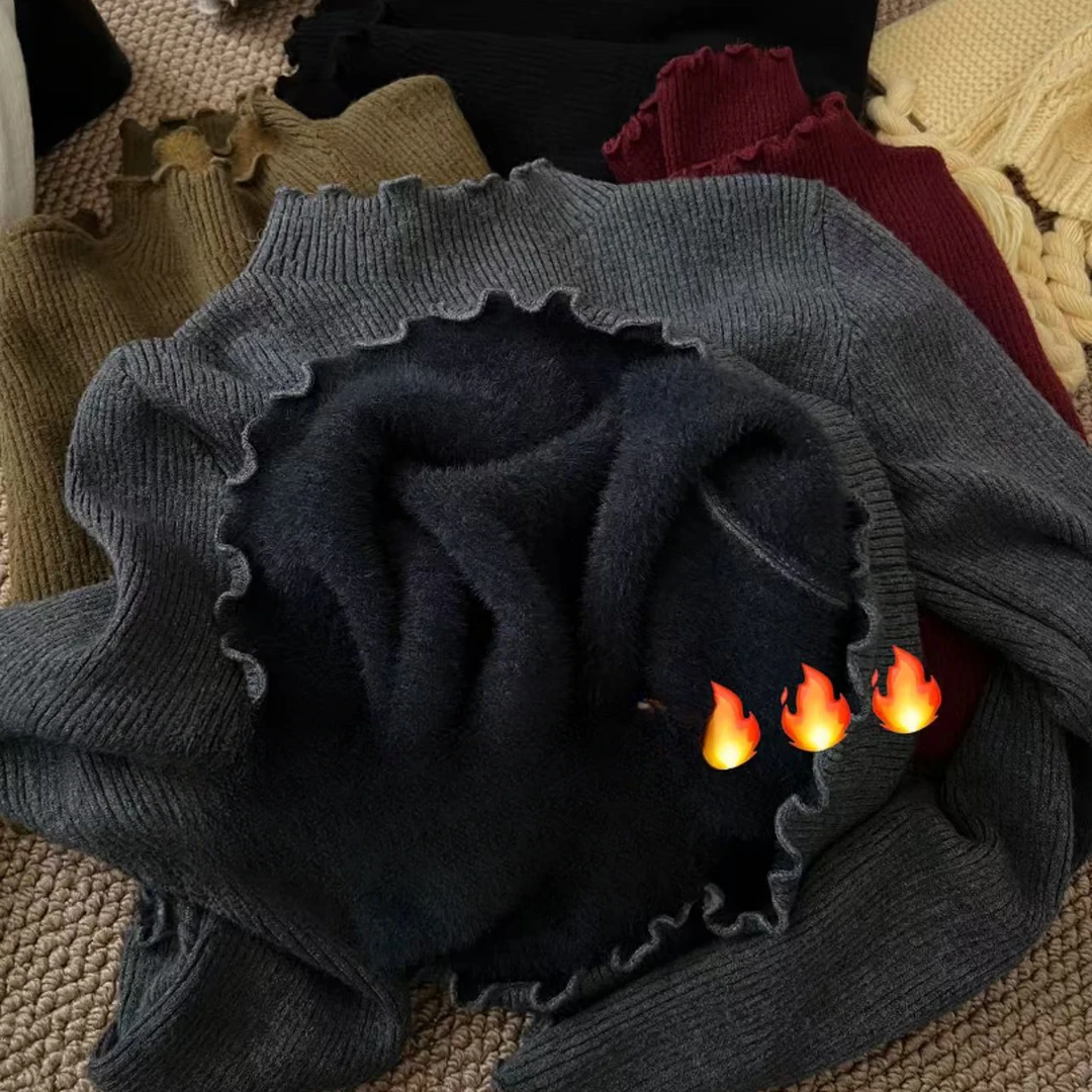 米满满-piggy（7932 #）花边立领一体绒打底毛衣