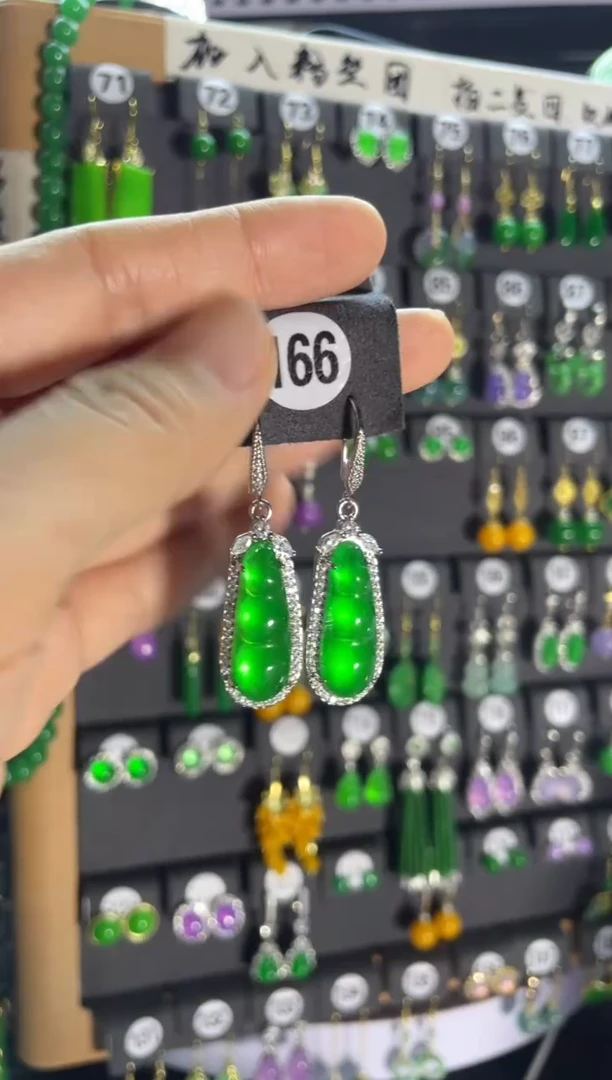 翡翠银S925镶嵌耳饰166..