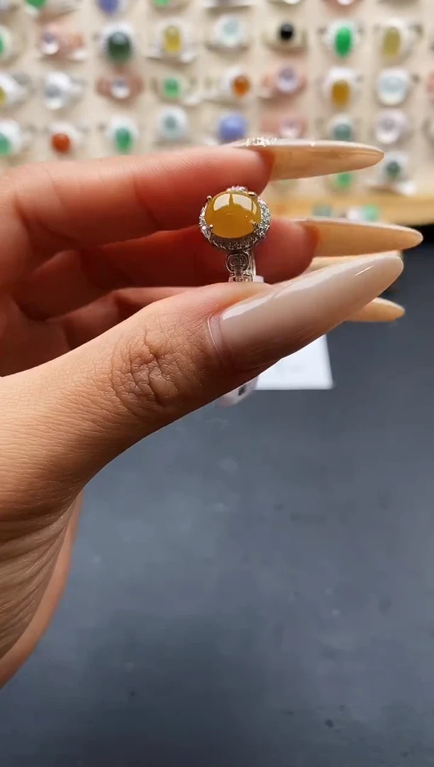 银S925镶嵌戒指翡翠缅甸天然A货翡翠2 4-3